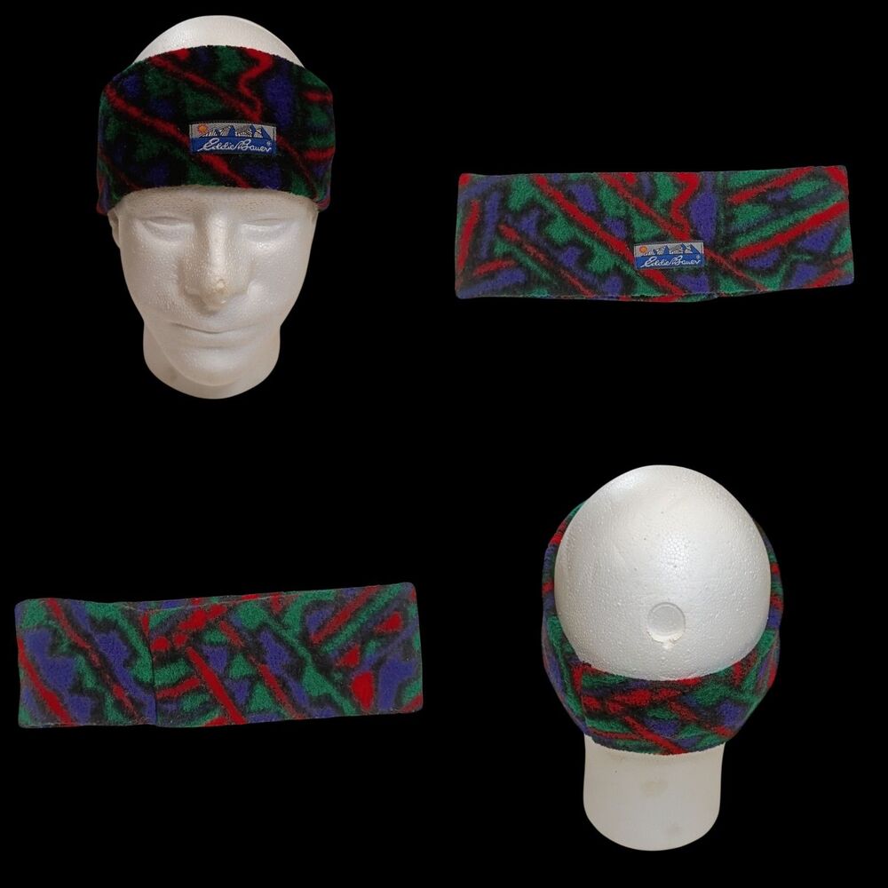 Vintage 90s Eddie Bauer Spell Out Aztec Geometric Fleece Headband Ear Cover USA